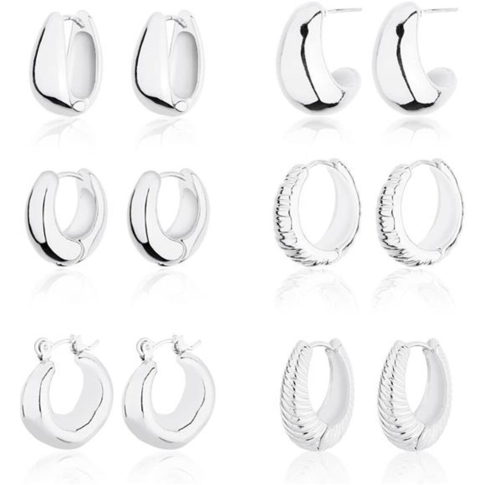 Chunky Hoop Earrings Set 14K Gold Hoop Earrings for Women Hypoallergenic